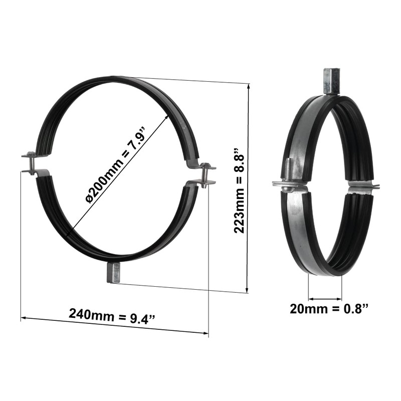 Ø 200mm / 8 inch Metal Lined Hose Clip -