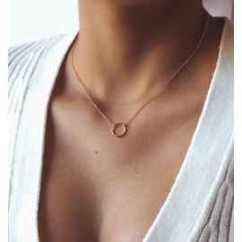 KristLand Women's 18K Gold Plated Dainty Layered Sun Necklace Pendant Short Circle Choker Chain/Layering Necklace/Star Heart Bar Simple Gold Necklace Rose Gold Color 4# Open Circle