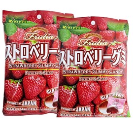 (Pack of 2) Kasugai Strawberry Gummy Candy, Fruity and Soft, Frutia with Real Fruit Juice, Gluten Free, Individually Wrapped, 3.59oz each (Total: 7.18 oz)