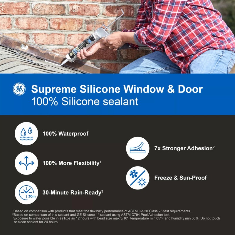GE Supreme Silicone Caulk for Window & Door, Clear, 10