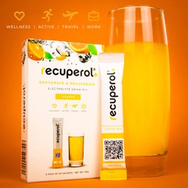 Recuperol Rehydration & Recovery Electrolytes Powder Supplement for Dehydration, 6 Sachets, Replace Mineral Salts & Fluids, Zinc, Vitamin C, B12, D3, Potassium, Natural Orange Flavour
