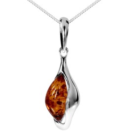 Ostsee-Schmuck - Necklace with Pendant - Gitte - Silver 925/000 - Amber - Women - Adults, Mature Age - Unisex - Silver - Chain, Silver, Amber