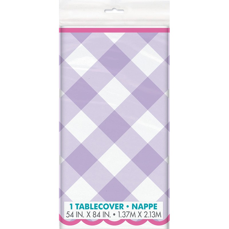 Unique 25533 Plastic Tablecloth-2.13 m x 1.37 m-Pastel Gingham Party-1