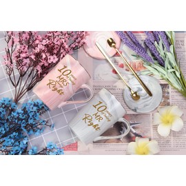 Toshiy 10th Wedding Anniversary Mugs 10 years Anniversary Mugs 10th Wedding Anniversary Mugs for Wife Him Couple Husband Parents 10 Years Mr Right Mrs Always Right Coffee Mugs 14 Ounce Gift Box Set