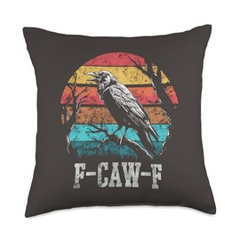 F Caw F Black Crow Retro Sunset Pun Funny Bird Cawing Grunge Throw Pillow