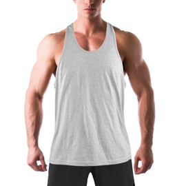 Donason Men's Workout Tank Tops, Bodybuilding Muscle Sleeveless T Shirts for Men, Mens Y-Back Undershirts Cotton Gym Tank Top for Fitness Training