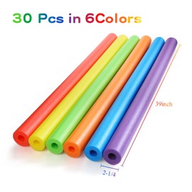 Sratte 30 Pcs Pool Noodles Bulk Jumbo DIY Decorations Heavy Duty Large Foam Swim Water Foam Hollow Noodles for Swimming Floating Craft Projects(Multi Color,39 Inch, 2.36 Inch)