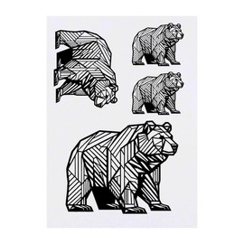 4 x 'Geometric Bear' Temporary Tattoos - Water Resistant, Skin-Safe, Non-Toxic Transfers, Mixed Sizes (TO00083248)