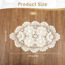 Cotton Crochet Doilies for Tables, Oval Lace Doilies Handmade Lace Table Placemats Doilies Vintage Floral Tablecloths for Kitchen Dining Room Wedding Party Tableware Decoration 12 x18inch, Beige