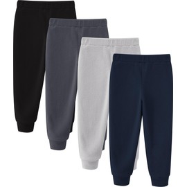 JARMAKO Toddler Boys Warm Heated Microfleece Pants, 4-Pack Fleece Bottoms, Basic Colors, Size 6