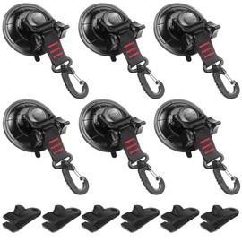 Vashly Heavy Duty Suction Cup 6 Pcs Strong Suction Cups with Hooks and 6 Pcs Tarp Clips Deavy Duty Lock Grip for Car Awning Boat Camping