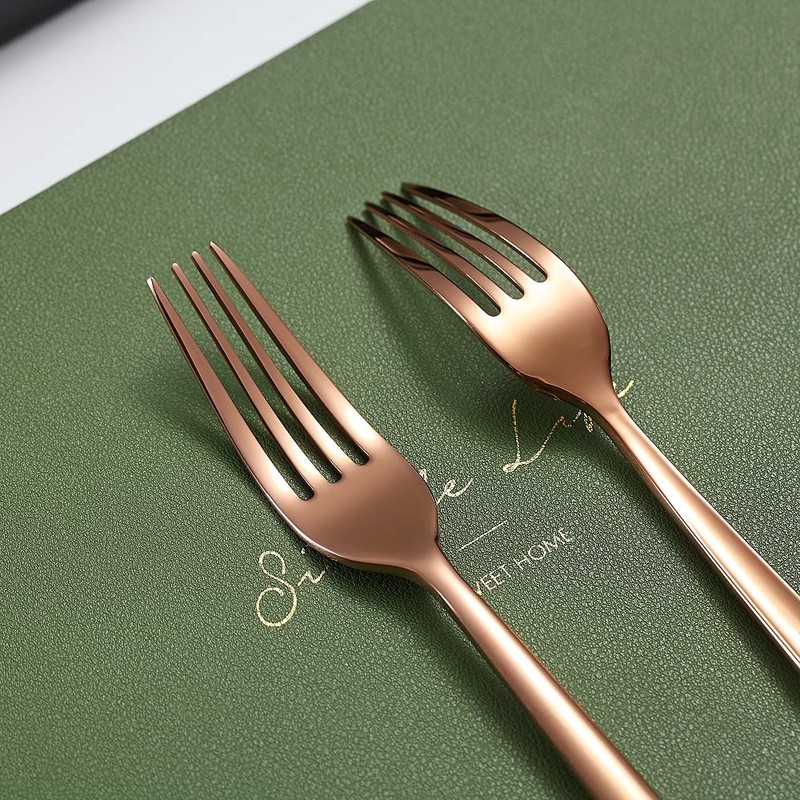 Copper Dinner Forks 6 Piece, Stainless Steel 8'' Forks Silverware