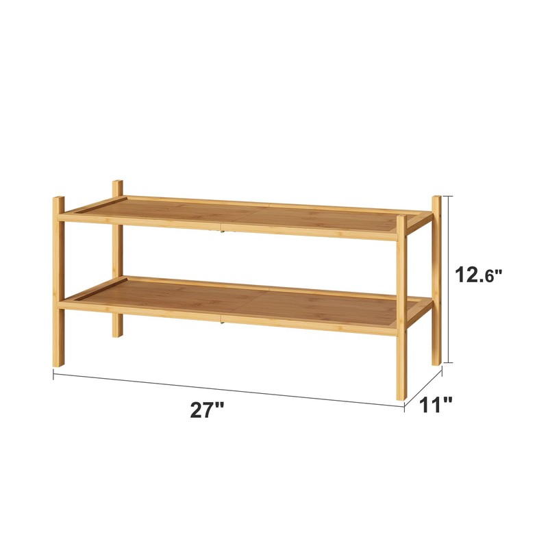 kiplant Bamboo Shoe Rack, 2-Tier Shoe Rack for Entryway, Free