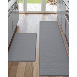 DEXI Kitchen Floor Mats Cushioned Anti Fatigue,17x29+17x59, Standing Runner Rug Waterproof, Comfort Memory Foam Padded for Front Sink Laundry Set of 2, Grey