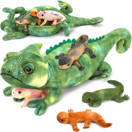 MorisMos 68 cm Long Giant Lizard Cuddly Toy with 4 Babies in the Belly, Green Large Plush Lizard Cuddly Toys XXL, Lizard Fluffy Stuffed Toy Lizard Teddies Boys Birthday Gift