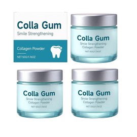 Colla Gum Polvo de Colágeno para Encías, Polvo para El Cuidado Bucal Fortalecedor de La Sonrisa con Colágeno E Hidroxiapatita, Protege Encías y Esmalte Dental, Refresca El Aliento, 50g (3 PCS)