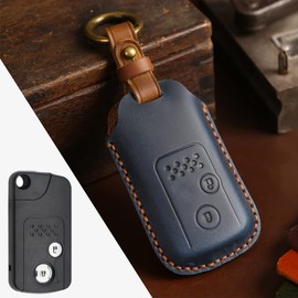 Kinotaka Honda Odyssey 2 Button Leather Key Case Step Wagon Fit Accord Elysion Insight CR-Z CR-V Stream Zest Life Exclusive Design Leather Key Holder, blue