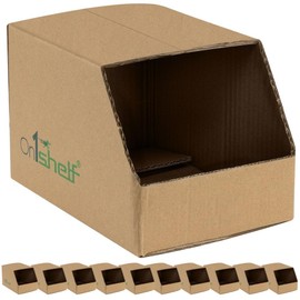 On1shelf® 10pcs Stackable Cardboard Boxes, Corrugated Storage Bins, Pantry Organiser Bins for Shelves, Garage Office Organisation (205(L) x140(W) x130(H))
