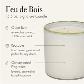 LAFCO New York Signature Candle, Feu de Bois - 15.5 oz, 2 Pack - 90-Hour Burn Time - Reusable, Hand Blown Glass Vessel - Made in The USA
