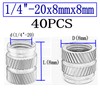 40pcs Brass Threaded Inserts, 1/4"-20x8x8 Heat Set Insert for 3D