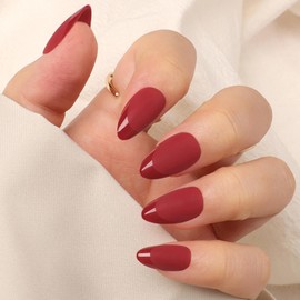 Artquee Red Almond Press on Nails Short Fake Nails with Glossy French Tips in a Matte Finish Reusable False Stick on Fingernails for Women Kit - 32 Pcs in 16 Sizes