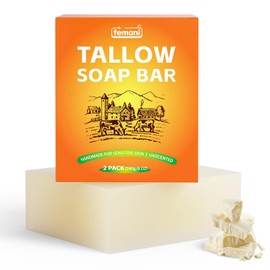 Beef Tallow Soap Bar - All Natural and Organic Grass Fed Tallow Soap Unscented - Moisturizes, Soothes, Hydrates Face & Body Wash Great for Itchy, Dry, Sensitive Skin, 4 oz