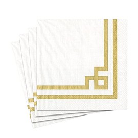 Caspari Rive Gauche Paper Luncheon Napkins in Gold & White - Two Packs of 20