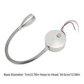 DC12~24V RV Gooseneck Bed Light 3 Color Temperature Adjustable Light RV Reading Light with USB Port Type C Port Touch Control for Camper Van Boat(Silver)