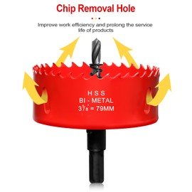 3 1/8 inch Hole Saw for Wood, 78mm Diameter HSS Bi-Metal Hole Cutter Circular Drill Bit for Plastic, Drywall, Plasterboard, Fiberglass and Vent Pipe, 3/8” Hex Shank