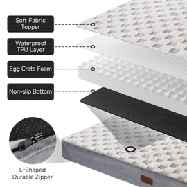 OhGeni Orthopedic Waterproof & Machine Washable Dog Bed for Large Pets, Suitable for Crates, 25D Egg Crate Foam, Non-Slip Bottom & Removable Cover, Checkerboard Fabric, 41 Inches(Gray)