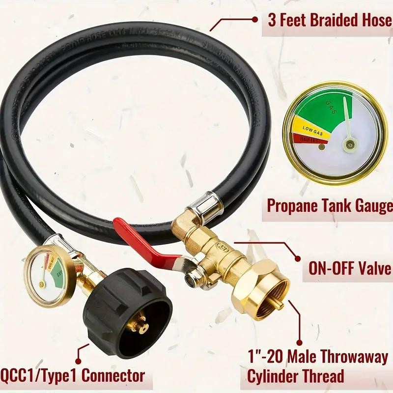 Propane Refill Adapter Hose with Gauge & Control Valve! Extend,