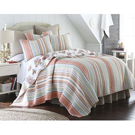 Levtex Brighton Coral King Cotton Quilt Set Stripe Coastal
