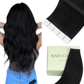 Easyouth Tape in Hair Extensions Human Hair Black 18 Inch Double Sided Tape on Hair Extensions Jet Black Featherlight Hair Extensions Human Hair Extension Tape ins Black for Women 20pcs 50g