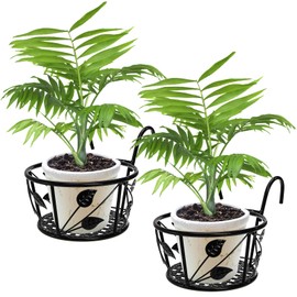 Tosnail 2-Pack Metal Plant Holders for Indoor Outdoor Railings, Fence Plant Hangers, Hanging Flower Baskets for Porch, Balcony, Stair Railing, Black