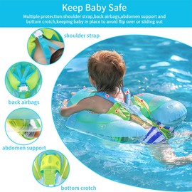 Baby Swimming Ring, Children's Swimming Aid Suitable for Children from 3 Months to 4 Years with Sun Canopy (Blue, L)