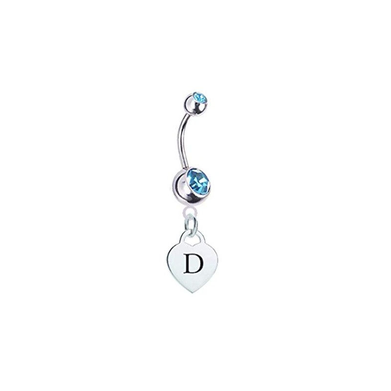 Letter D Silver Heart with Light Blue CZ Crystal Silver