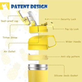 FJbottle 350/400/450 ml Children's Water Bottle, BPA-Free, Leak-Proof Tritan Stainless Steel Vacuum Insulated Thermos Bottle with Straw and Ventilation Hole, Anti-Colic