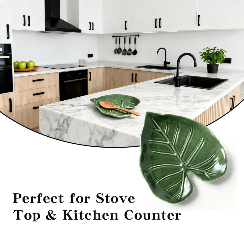 Leaf Spoon Rest, Leaf-shaped Ceramic Spoon Rest for Stove Top,