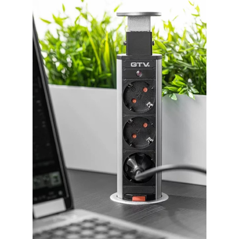 Extendable Desk Power Strip Diameter 60 mm, 3 x Schuko