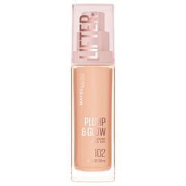 Maybelline Lifter Plump & Glow Foundation, Liquid Foundation with 2% Niacinamide + Hyaluronic Acid, Plumping and Brightening Face Makeup, 102, 1 Count