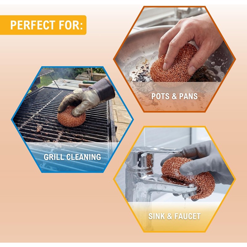 PAMI Heavy Duty Non Scratch Copper Scrubbers for Pots and