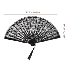 SUPVOX Black Lace Folding Fan Spanish Hand Fan for Women Victorian Style Pocket with Embroidered Lace Flower Pattern and Tassel Pendant for Wedding Party Fancy Dress Dance
