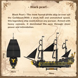ZONECYTD Pirate Ship Building Sets, Black Sailboat Pearl Boat Model for Adults & Boys Ages 14+ Collectible Nautical Decor