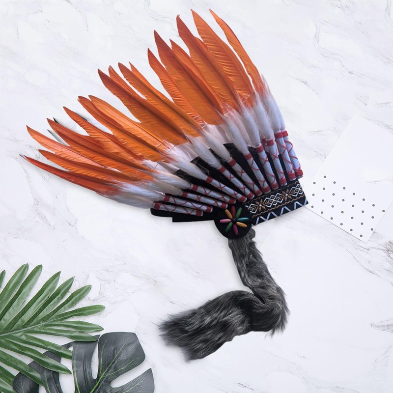 Vaveren Artificial Feather Headdress Men Women Indian Headdress for Dance