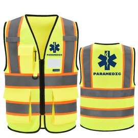 AYKRM Security Vest for Men Women 7 Pockets High Visibility Reflective Safety Vest Front Zipper Meets ANSI/ISEA, Yellow-paramedic, 3X-Large