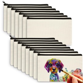 Aibeli DIY blank fabric bag, small, cosmetic bag with zip, fabric bag for painting, pencil case, fabric bag for painting, Primary Color, Fabric bag small