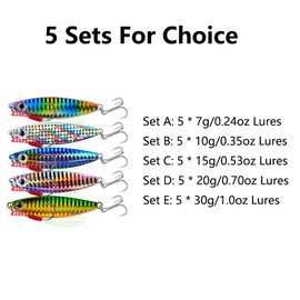 5Pcs 7G Set of Vibrantly Colored Blades Shape Fishing Lures Metal Double Hook Baits Sinking Lure Suitable for Saltwater Freshwater(Set A)