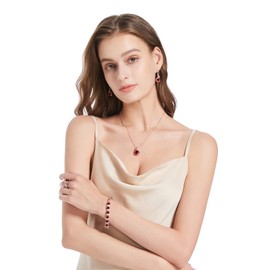 GZWHD 18K Rose Gold Plated Teardrop Red Created Garnet Jewelry Sets For Women Valentine's Day Birthday Mother's Day Gift For Wife Lover Mother Sister Best Friend, Necklace Pendant Earrings Open Ring Bracelet Set