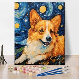 TUMOVO Paint by Number for Adults,Corgi Oil Painting for Kids Cute Puppy Animal and Starry Sky Painting Paint by Number Kits Acrylic Paint,Drawing Paintwork with Paintbrushes Home Decor16x20 inch