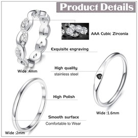 JeryWe 6 Pcs Stainless Steel Rings for Women Set Silver Knuckle Rings Stackable Simple Carve Heart Wedding Bands Engagement Promise Eternity Bands Thumb Rings for Women 5